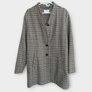 Old Navy White Gray Burgundy Houndstooth Collarless Pea Car Coat Womens Size XL